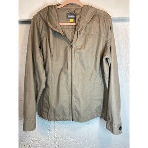 CABELA'S WOMENS XLARGE TAN RIPSTOP HOODED FULL ZIP FITTED JACKET 1240